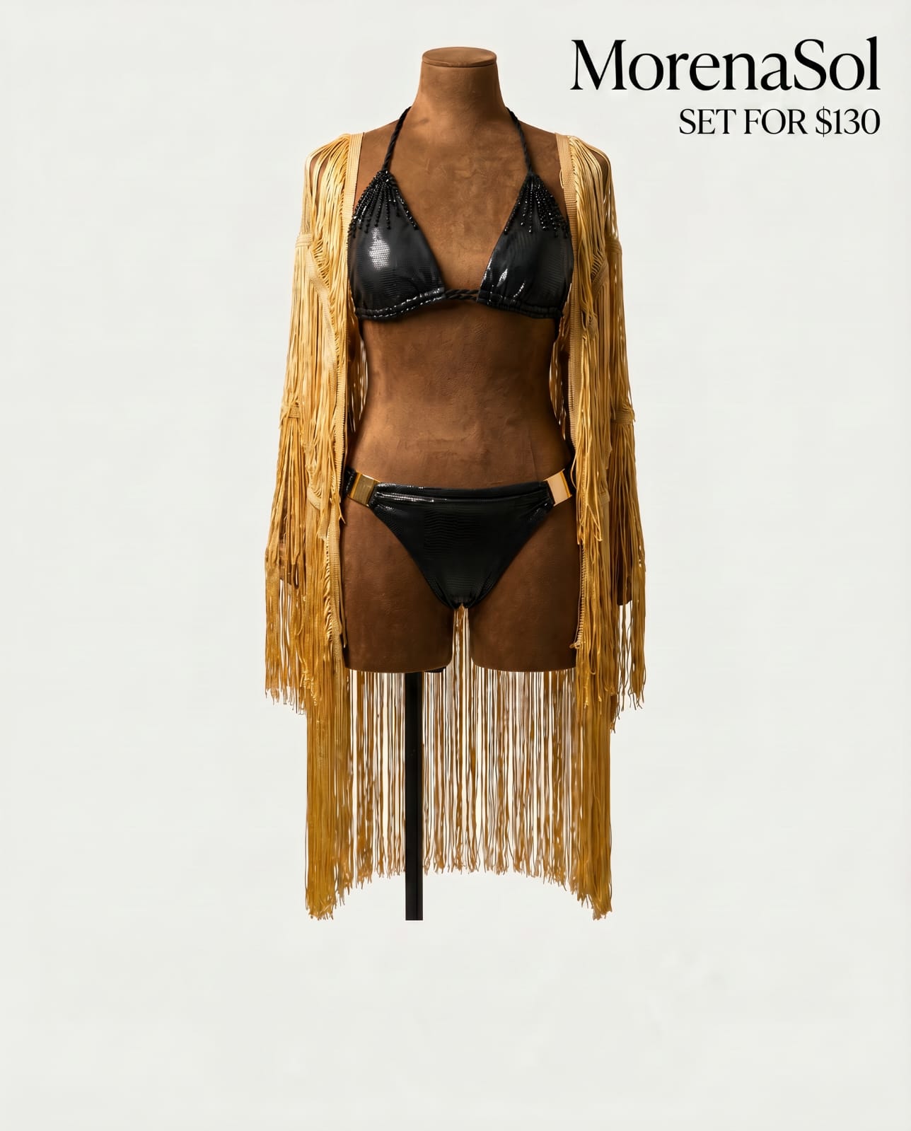 Set Negro Flecos Dorados